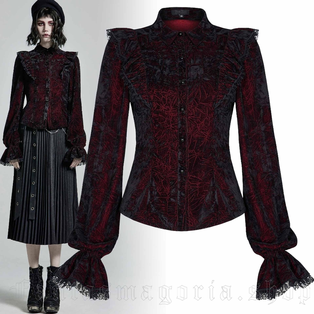 ❤️2 for 60$💜 Punk Rave - Victorian Gothic Red and Black Velvet Blouse